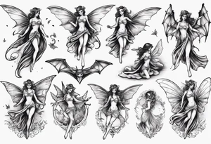 Fairy flying with bat tattoo idea