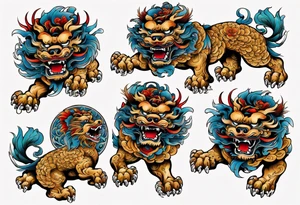 Foo dog left leg sleeve tattoo idea