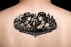Black Country Mas presenting Girl from farmlands of North Florida to Black Mas presenting City girl of Metro Atlanta tattoo idea