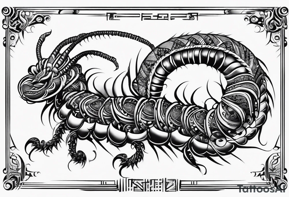 Long many legs tribal centipede tattoo idea