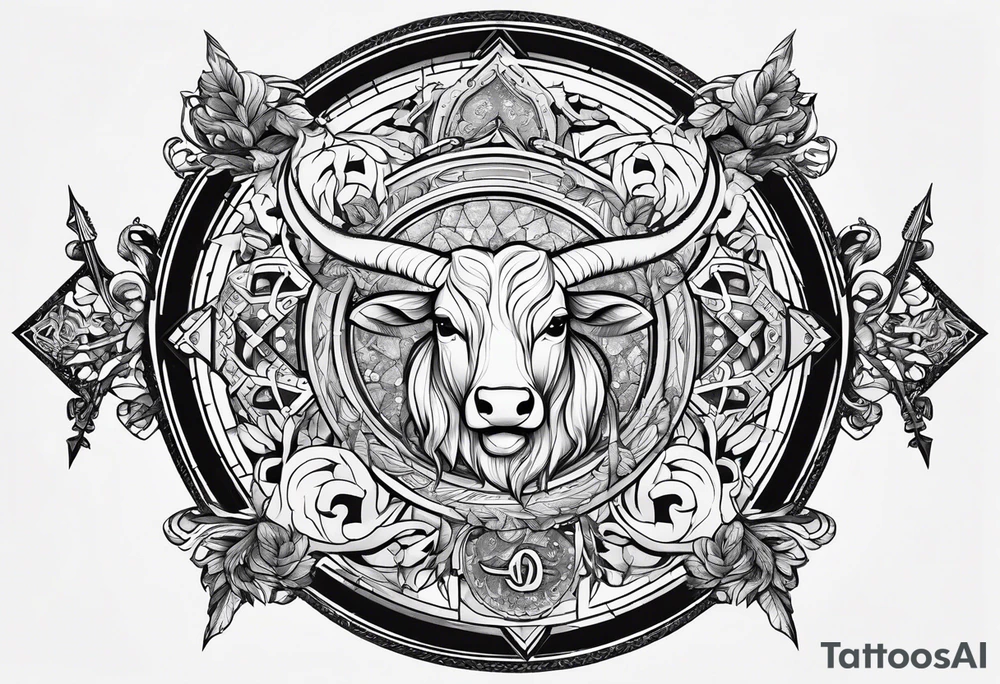 Half Taurus symbol Half Gemini symbol, split down the middle by an arrow. Astrology tattoo idea