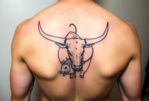 Bull chasing a rat traditional with color lower back 
 Give me me a different example tattoo idea