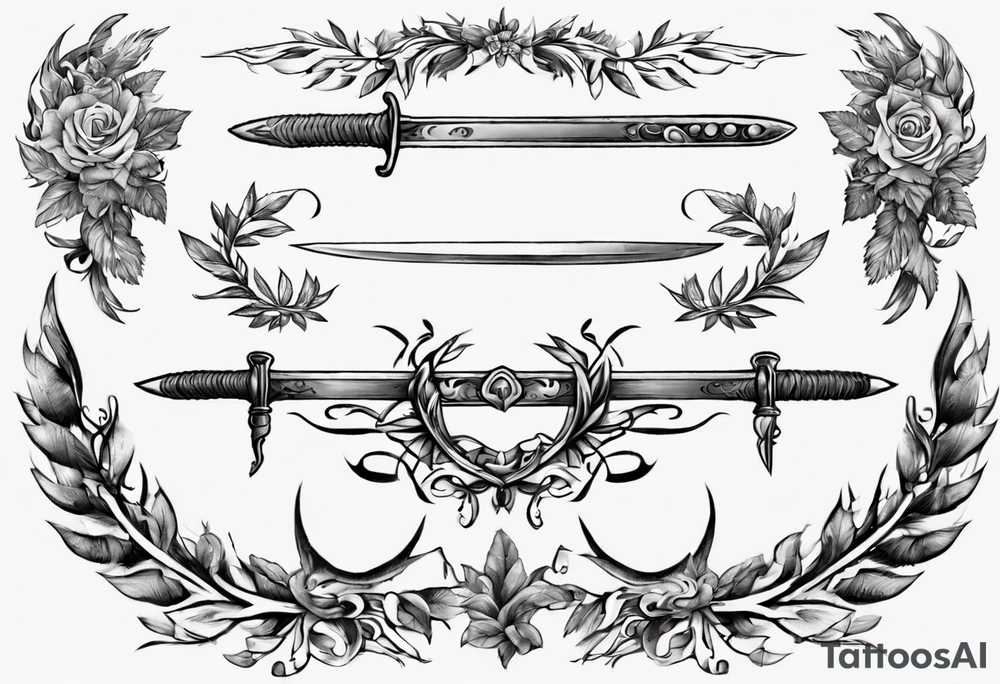 tattoo uses all the following details - the number 13, a sword, a laurel leaf wreath, and amor fati. tattoo idea