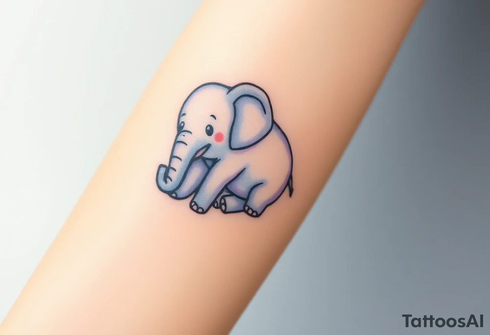 A mother elephant wrapping her trunk around her baby, with soft blues and purples representing wisdom and protection. tattoo idea