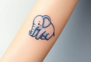 A mother elephant wrapping her trunk around her baby, with soft blues and purples representing wisdom and protection. tattoo idea