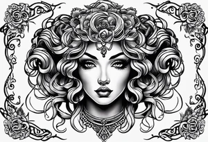 Medusa lady head neo traditional tattoo idea