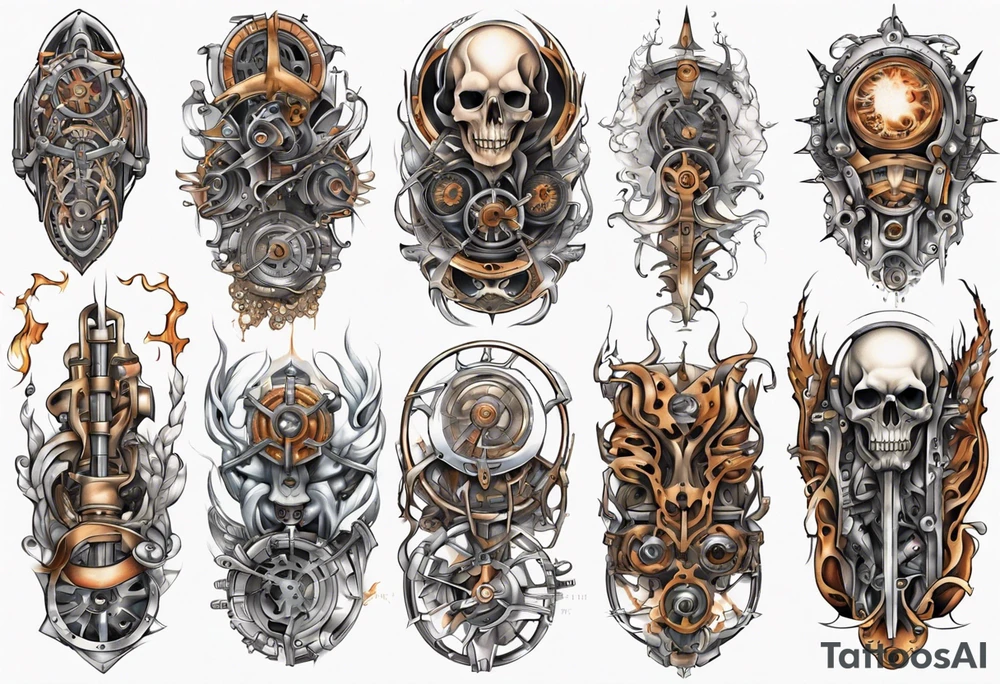 pagan mechanical full sleeve tattoo idea