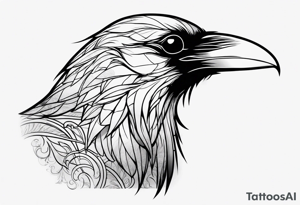 Raven outline with fewer feather details tattoo idea