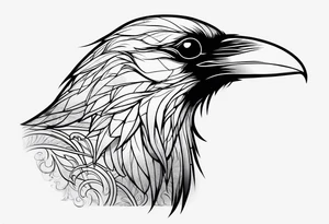 Raven outline with fewer feather details tattoo idea