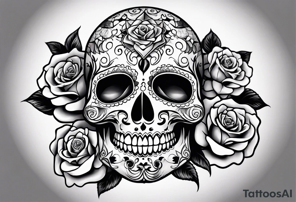 Sugar skull with a rose and a snake tattoo idea
