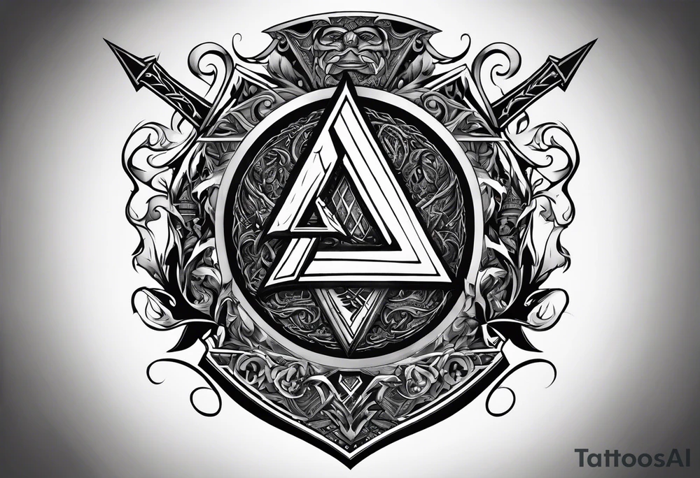 Valhalla shield valknut sword axe flame tattoo idea Valhalla shield valknut sword axe flame tattoo idea