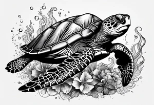 Under water with sea turtle, octopus and fish tattoo idea