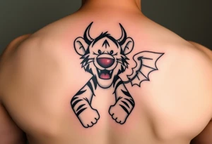 Cartoon tigger from Winnie the Pooh with a mad face devil horns and one as an angel tattoo idea