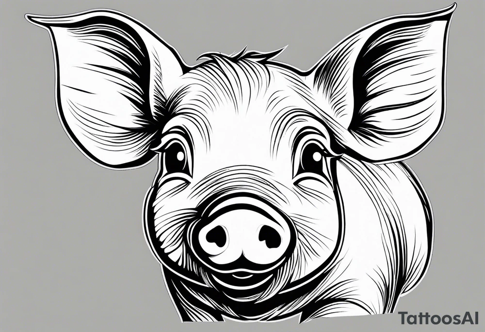 very cute happy piglet.
outline only.
black and white only.
only show the piglet. no extra lines or decoration.
no black shading.
dont make the ears too big.
draw only with very thin lines (1px)

should look like a tattoo that will only take 15 minutes to draw tattoo idea