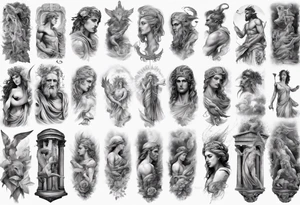 greek mythology
many details
full arm sleeve
realistic pictures tattoo idea