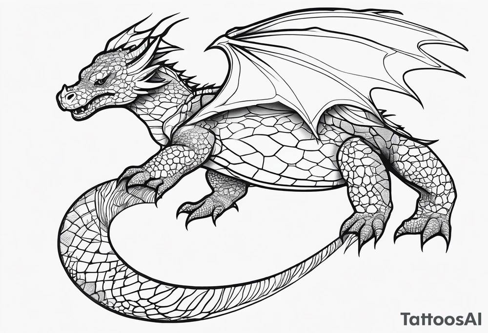 an outline of a dragon wrapping around a turtle tattoo idea