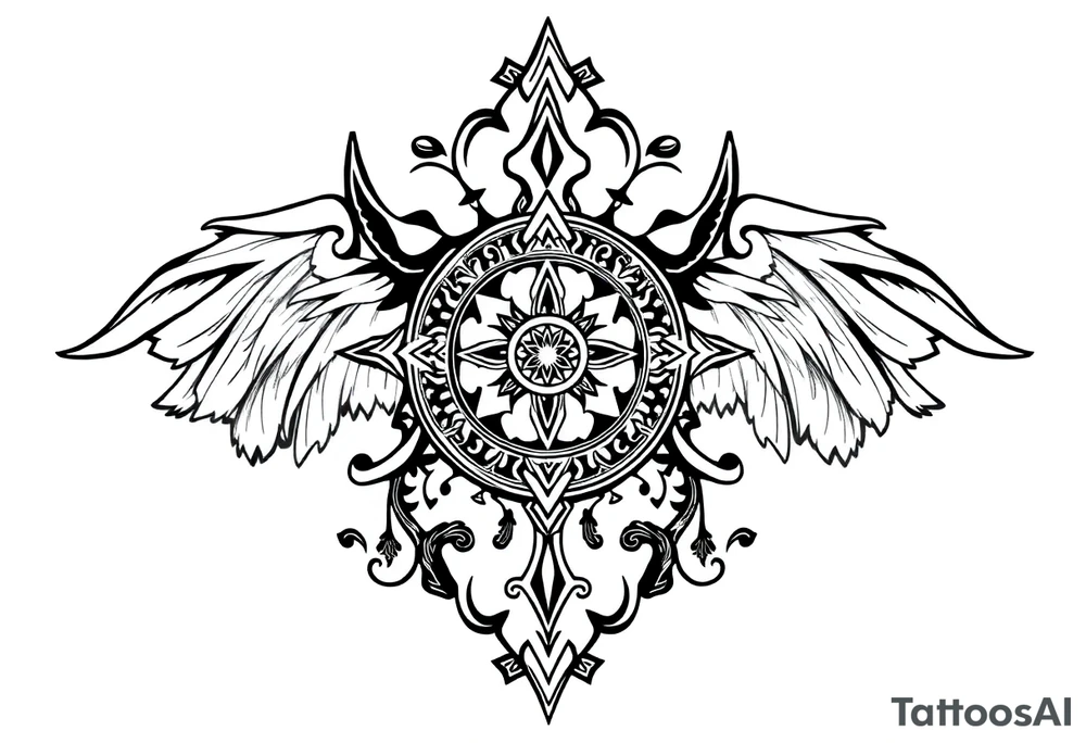 mytical shaman style ornametn with ancient rhyme tattoo idea