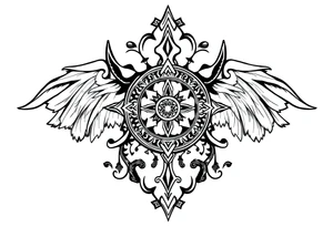 mytical shaman style ornametn with ancient rhyme tattoo idea