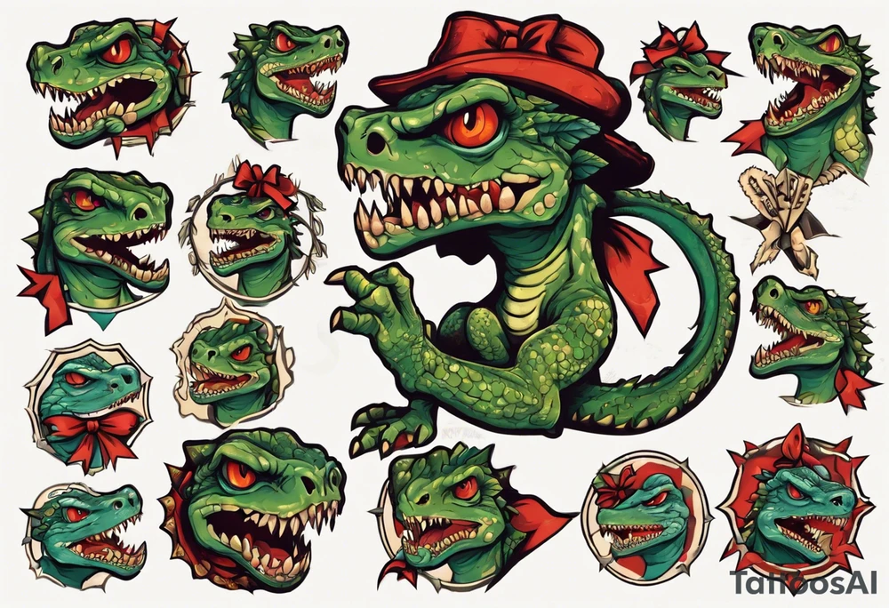 lizardman with bow tattoo idea