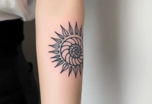 Fibonacci spiral shell inside of sun tattoo idea