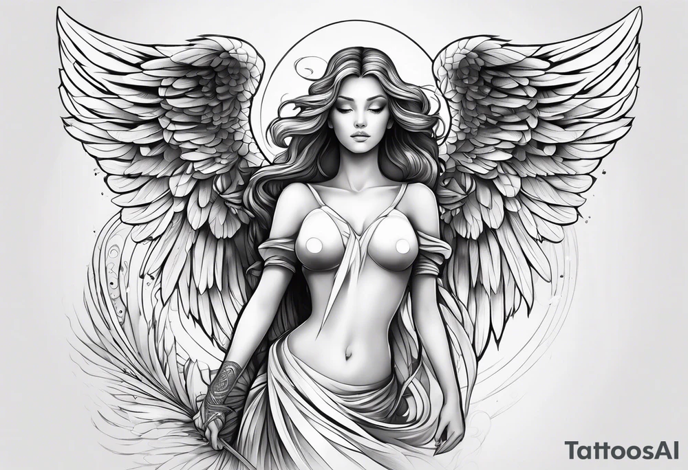 Genera un ángel en primer plano tattoo idea