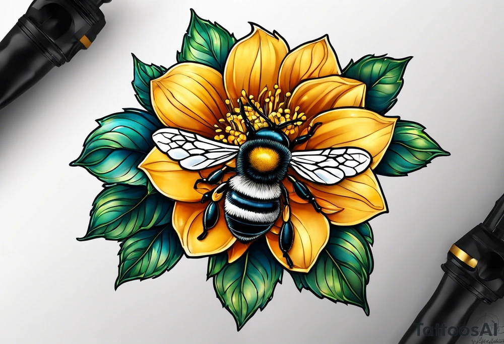 Small tattoo. There’s a hydrangea and a bee but they are not touching. Make the bee smaller than the hydrangea and have the bee off to the side. tattoo idea