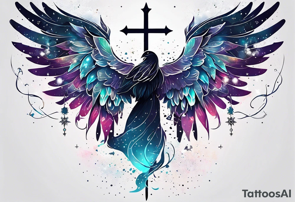 Constellation, wing , snow , cross tattoo idea