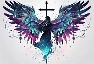 Constellation, wing , snow , cross tattoo idea