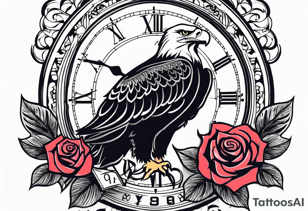 eagle, rose, clock , love tattoo idea
