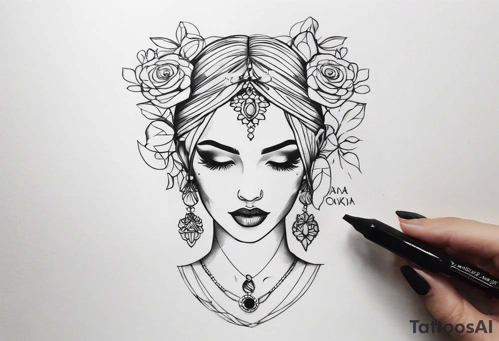 Правая половина лица девушки в анфас с акцентом на глаз одной линией tattoo idea Правая половина лица девушки в анфас с акцентом на глаз одной линией tattoo idea