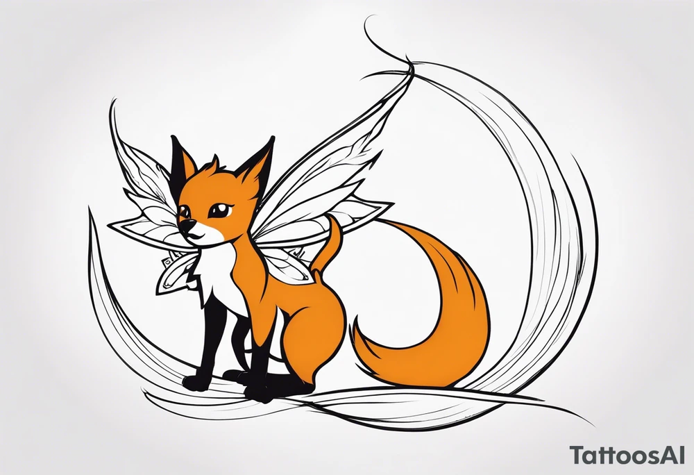 A fairy with a tail inspired by the logo of the show called Fairy Tail in a fetal position leaning in no additional ears or background  no animal ears tattoo idea