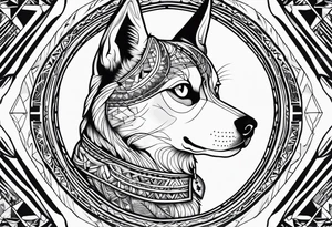 Siames cat with husky dog tattoo idea