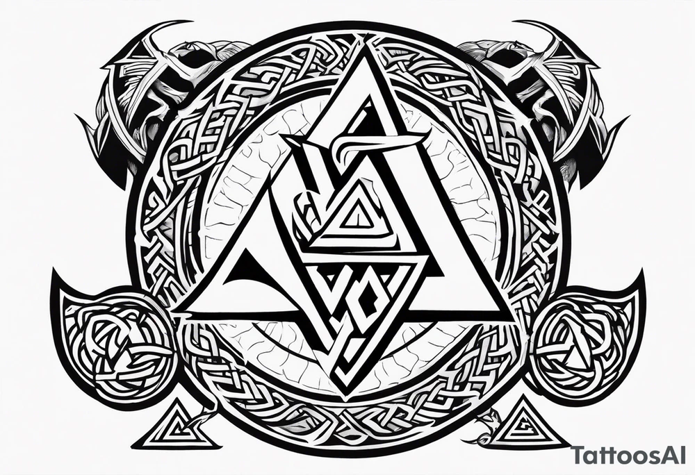 Valhalla sword shield dragon axe Valknut tattoo idea