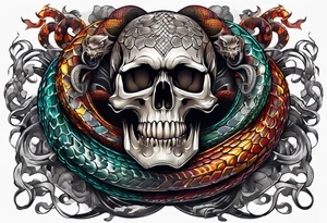 skull and snake wirh 4 colors tattoo idea