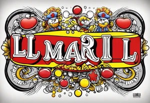 Red and yellow dr mario pill with the word "LillPill" under it tattoo idea