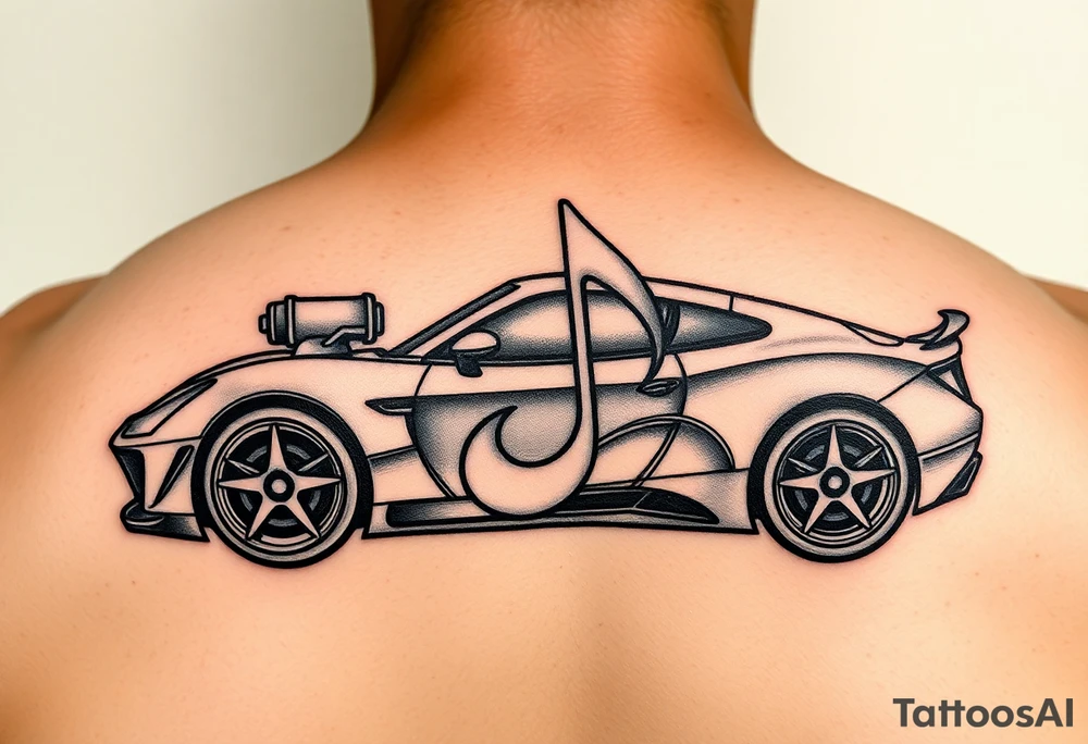 Car turbo turned into a music note tattoo idea