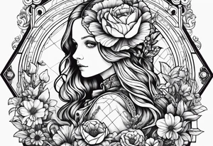 Alice through the looking glass with flowers everywhere tattoo idea