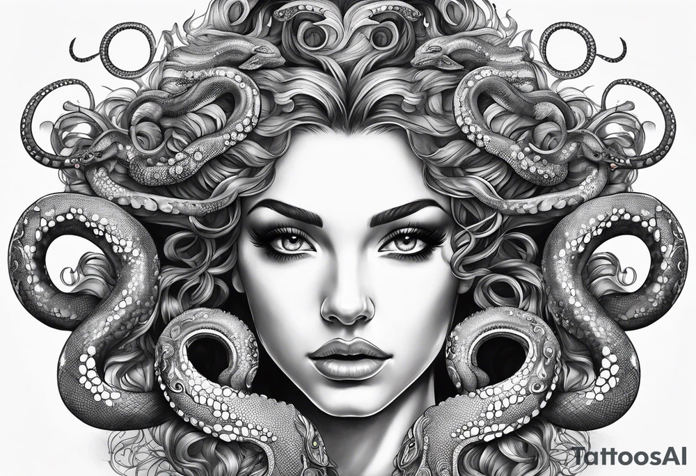 Medusa tattoo with a beautiful face focusing on the eyes. Instead of snake like hair I want octopus like hair. tattoo idea