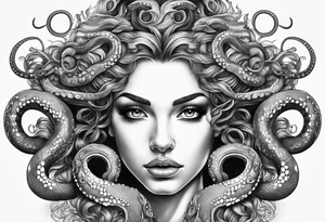 Medusa tattoo with a beautiful face focusing on the eyes. Instead of snake like hair I want octopus like hair. tattoo idea