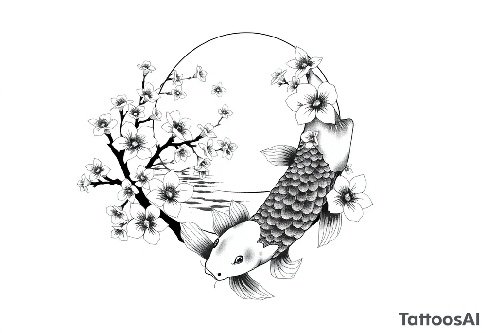 Koi sunset Japan cherry blossoms tattoo idea