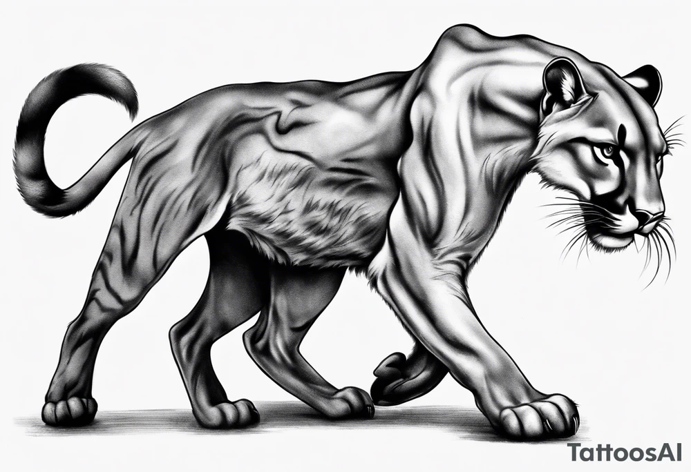 A black vicious pumas walking, but looking to the side tattoo idea
