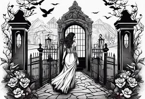 Woman walking out of a graveyard  leaving her old terrifying past behind her tattoo idea