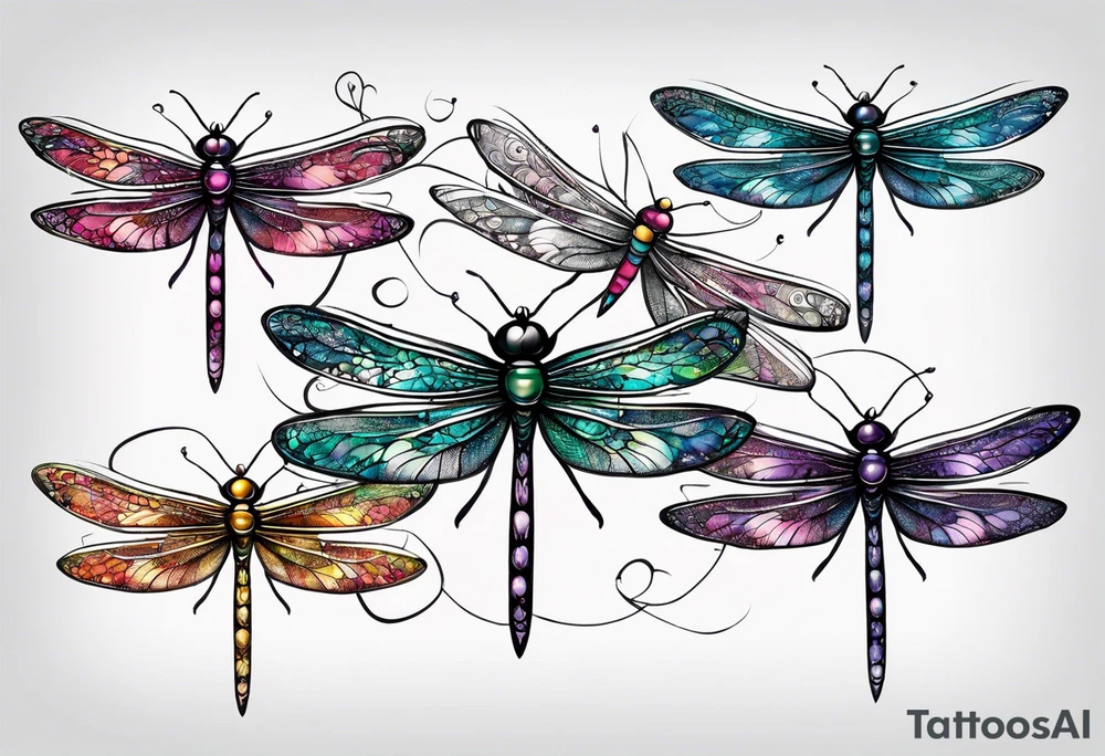 4 dragonflies flying together simple tattoo idea