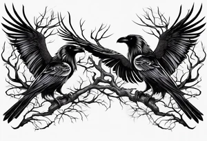 Dead tree arm sleeve with ravens tattoo idea