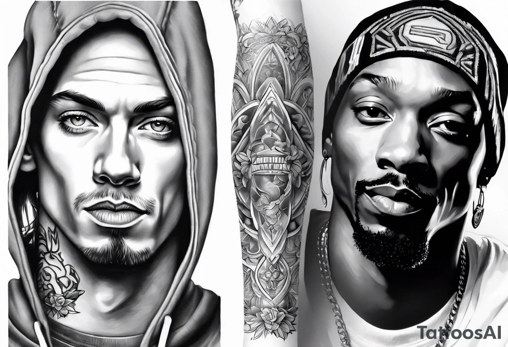 Eminem and snoop dog leg sleeve for female tattoo idea