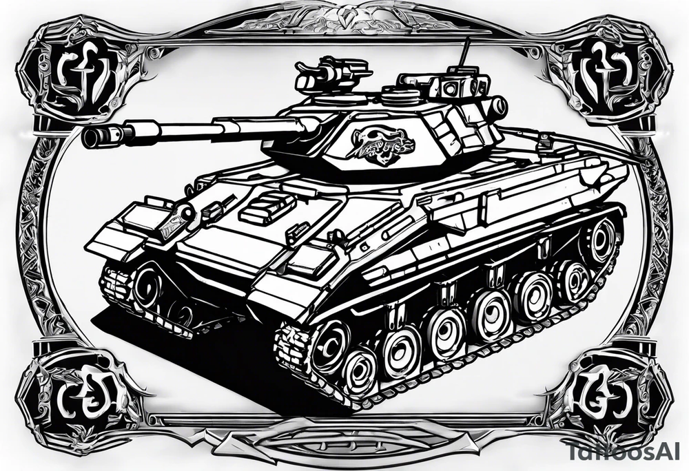 Small to medium sized tattoo of a halo 3 scorpion tank. Make sure you use the actual design of the halo 3 tank. Have the tank trampling over the word "everything" in the halo 3 font. Add the text word 'everything' to the bottom tattoo idea