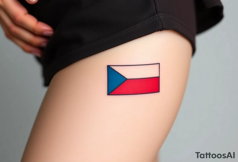 A minimalist Czech flag outline, with the blue triangle subtly blending into the red and white stripes tattoo idea