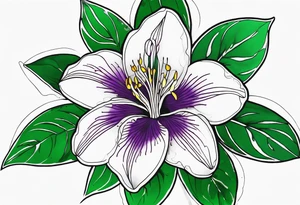 An outline of a rio dipladenia flower with a green and purple watercolor paint in the background tattoo idea