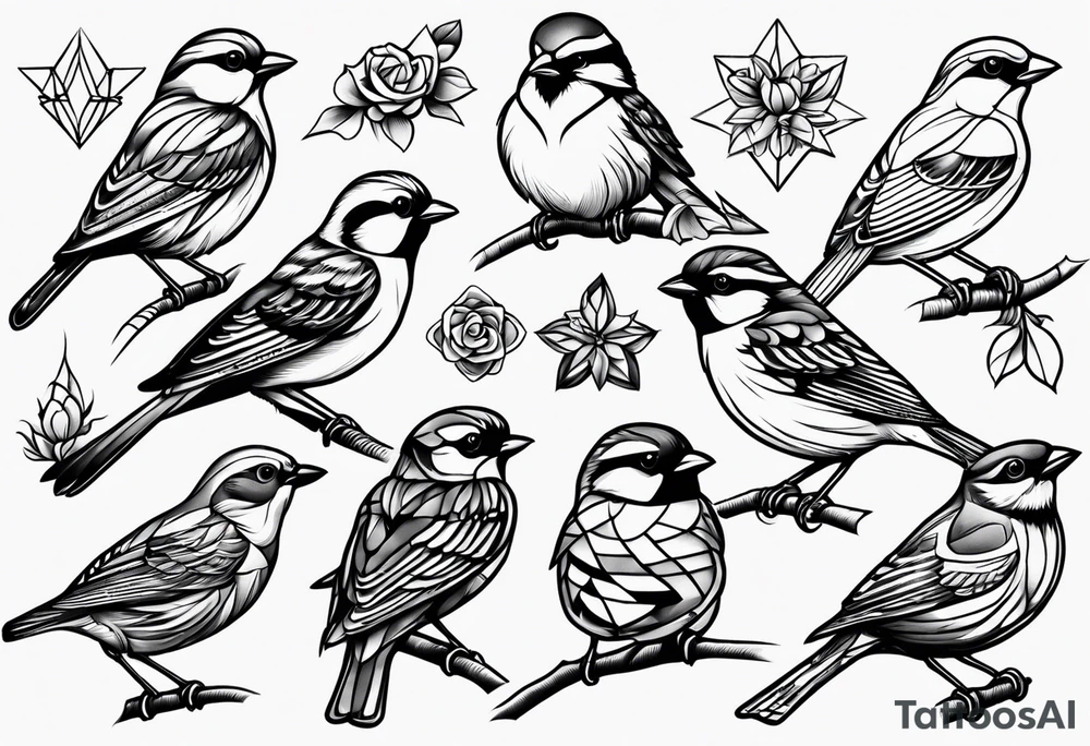 Variety of sparrows style flash sheet tattoo idea