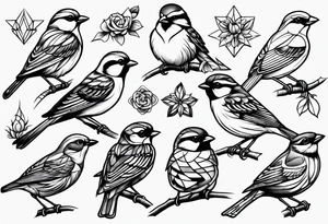 Variety of sparrows style flash sheet tattoo idea